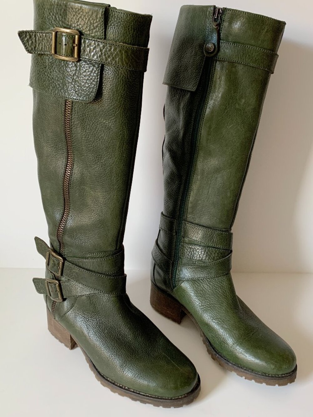 Green Italian Leather Boots Women Size 38